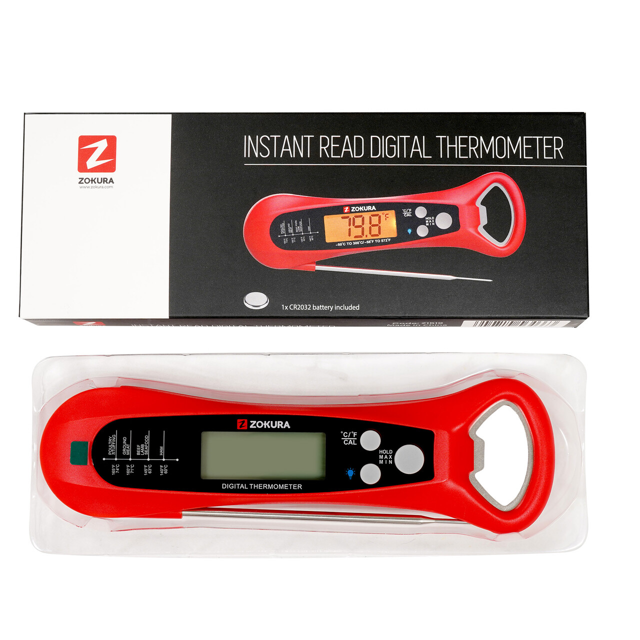 Termometru digital cu desfacator incorporat, Rosu - Zokura - imagine 5