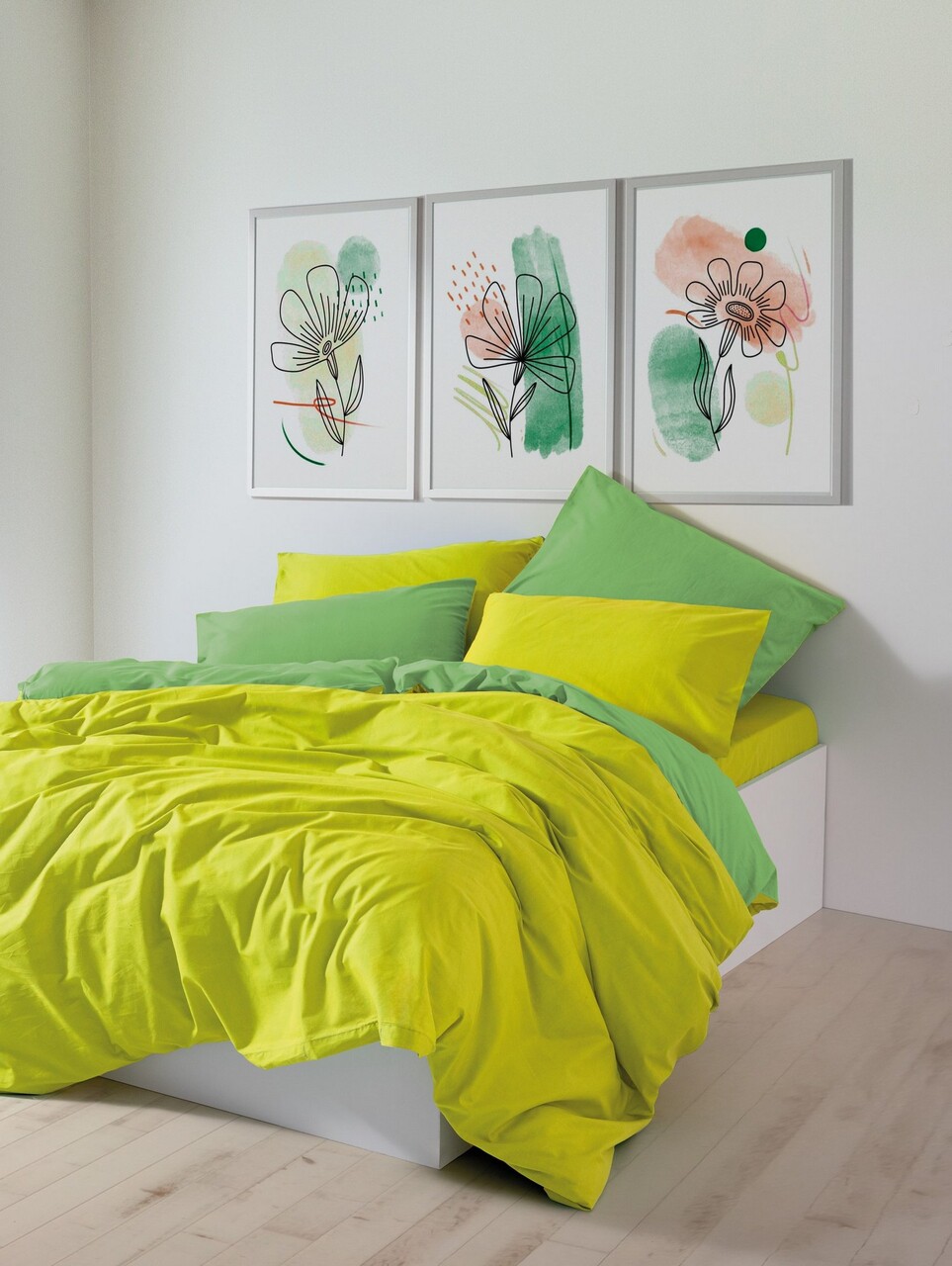Lenjerie de pat dubla, Sage - Yellow, Green, Cozy Home, Bumbac Ranforce
