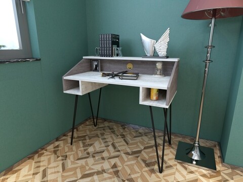Birou raffline, 100x50x93 cm, pal, alb/gri