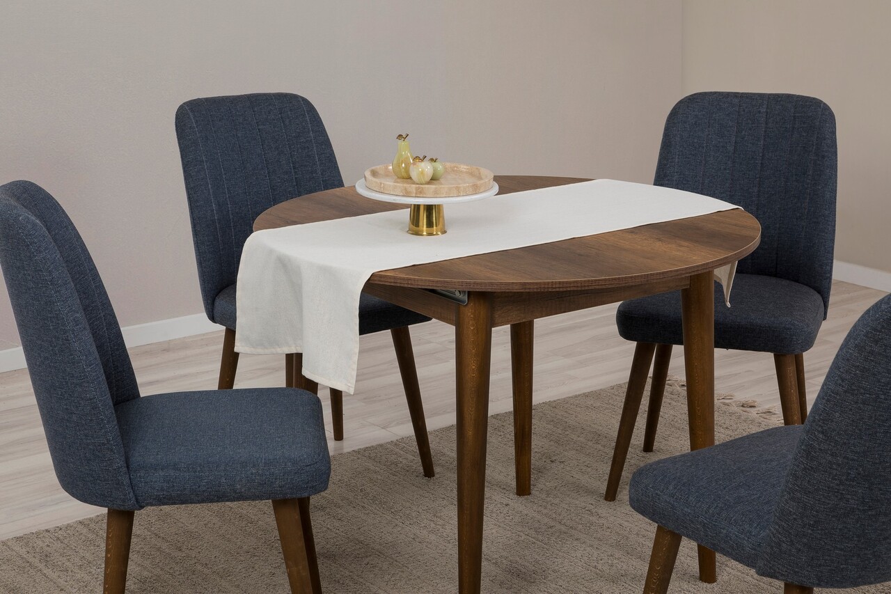 Set masa extensibila si scaune, Hanah Home, Vina 1048, Nuc / Bleumarin - imagine 3