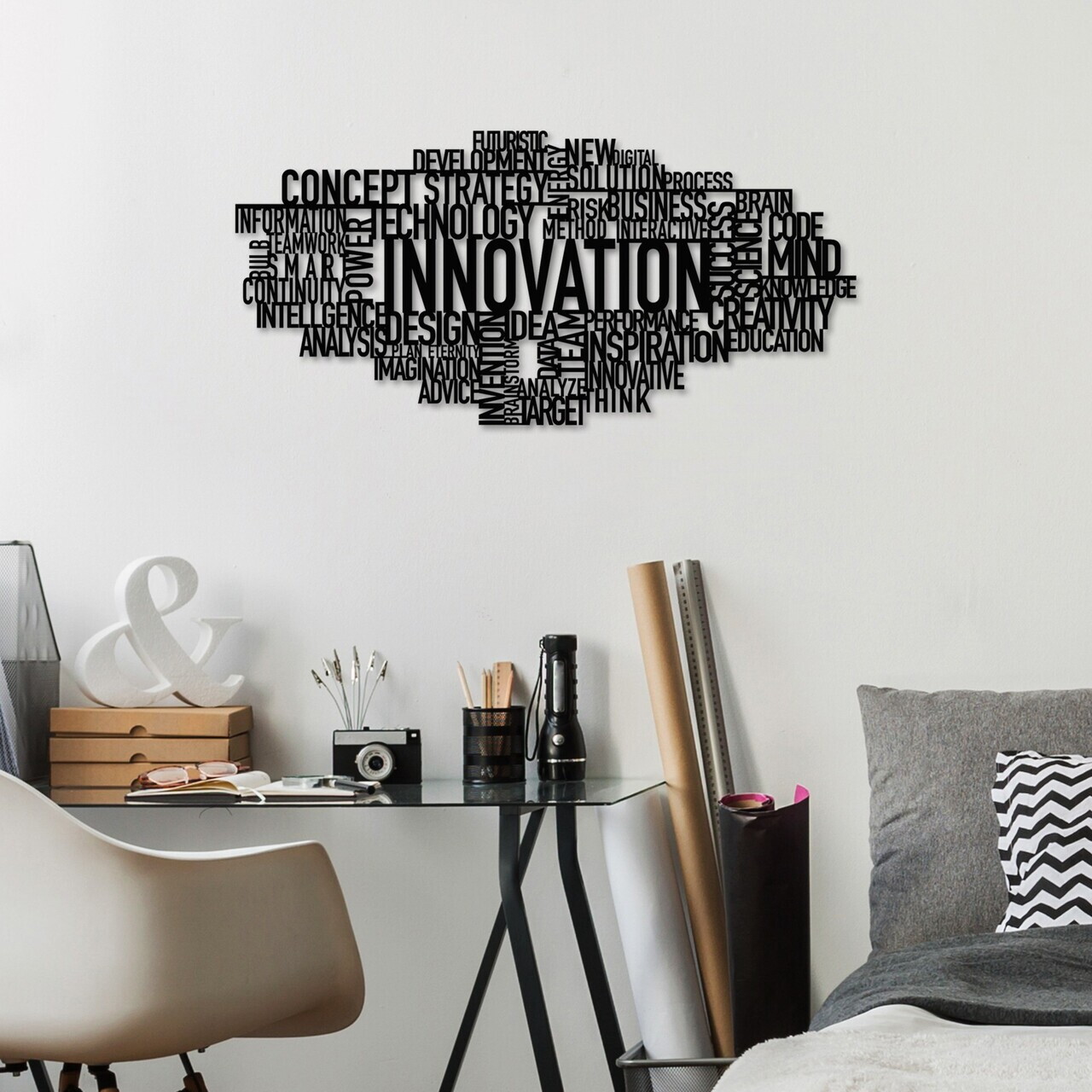 Decoratiune de perete, Innovation, Dimensiuni: 86 x 41 cm, Negru — imaginea 2