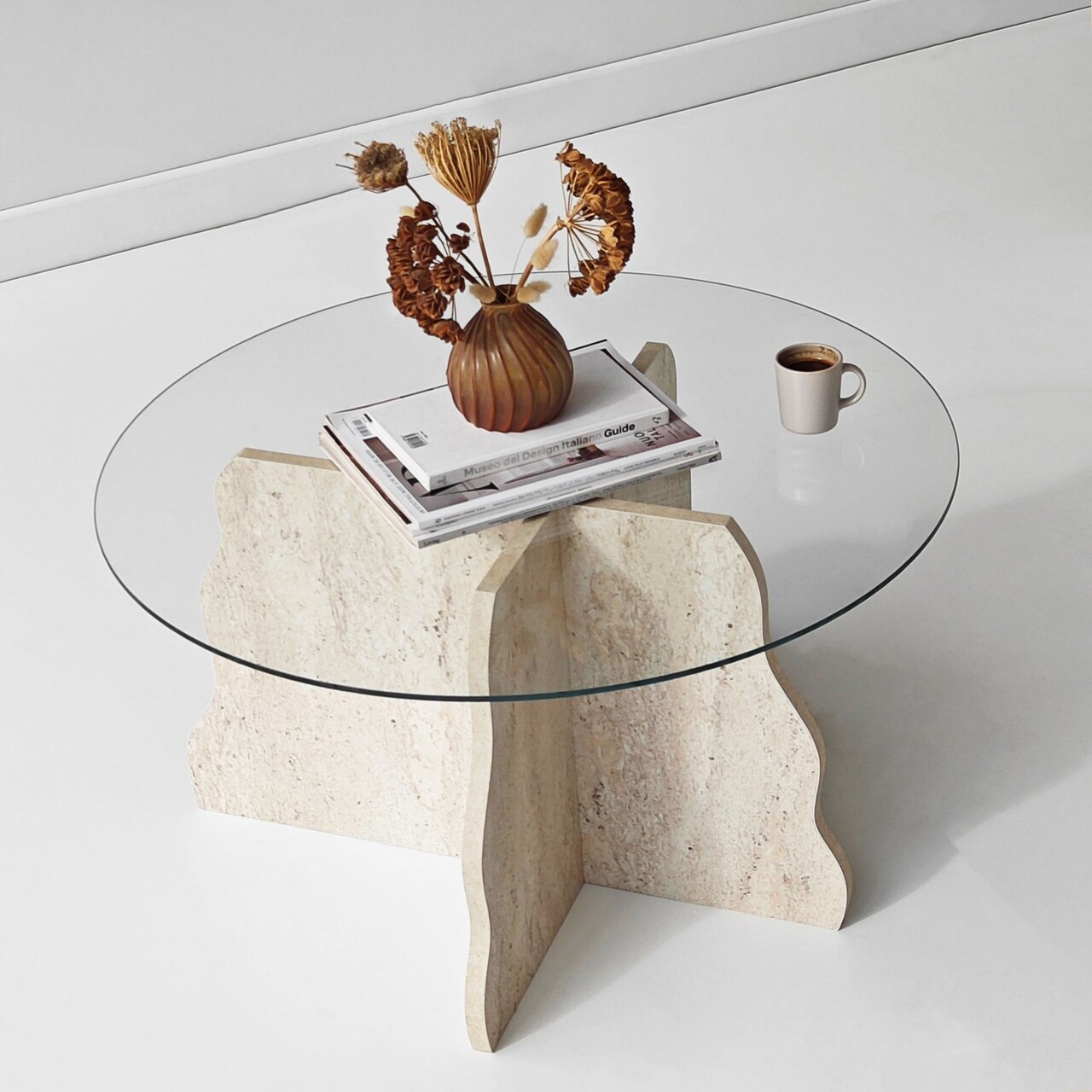Masuta de cafea, Hanah Home, Butterfly, 75x40x75 cm, Travertin / Transparent - view 2