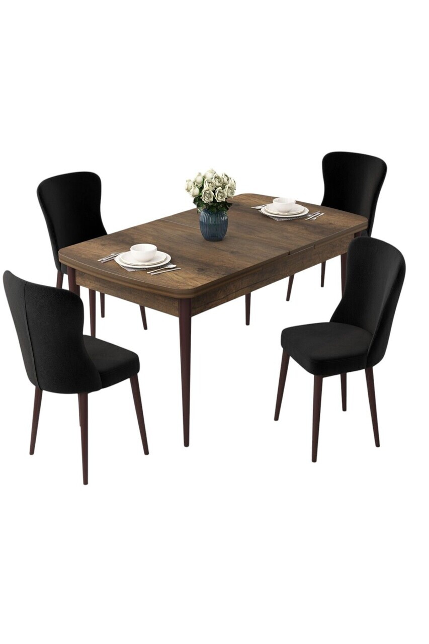 Set masa extensibila si scaune (5 piese), Hanah Home, Due, Model baroc din lemn / Negru — imaginea 2