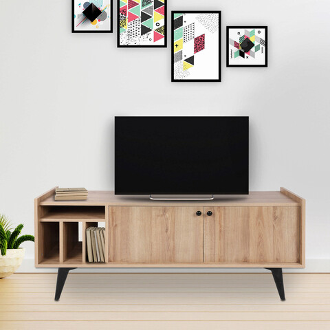 Comoda tv, mod design, astana, 150x40x62 cm, stejar / negru