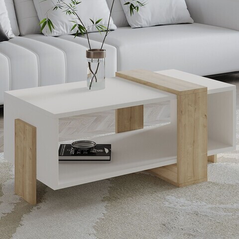 Masuta de cafea, Hanah Home, Meleni, 90x40x49 cm, PAL, Stejar alb / safir