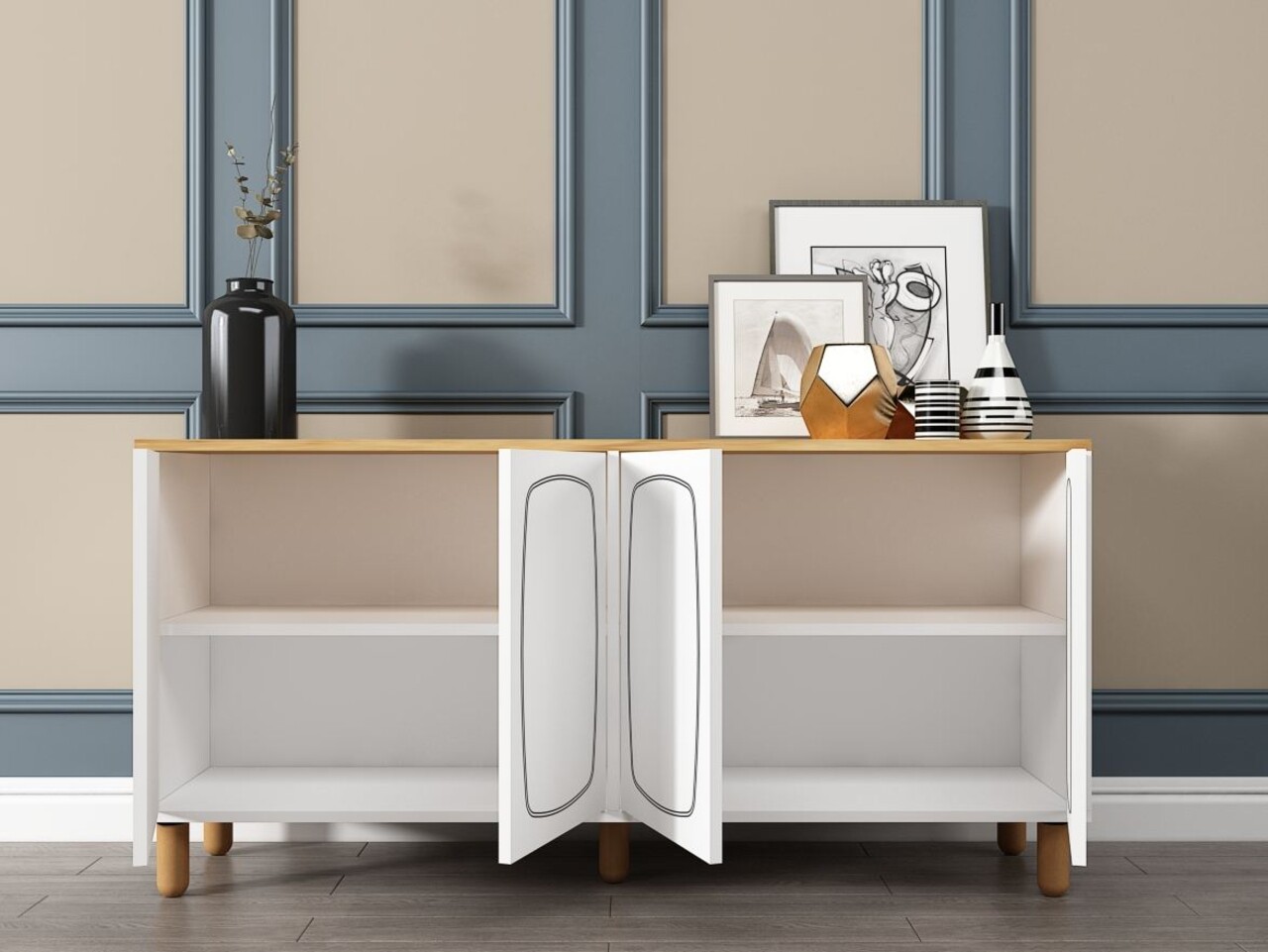 Consola, Hanah Home, Yekta, 150x73x36 cm, PAL, Stejar Safir / Alb - imagine 3