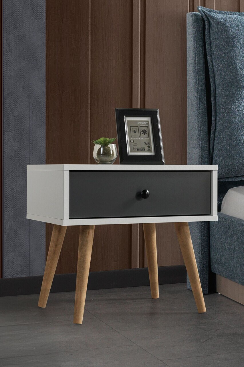 Noptiera, Hanah Home, Vita 5102, 55x49x55 cm, PAL, Alb / Antracit — imaginea 2