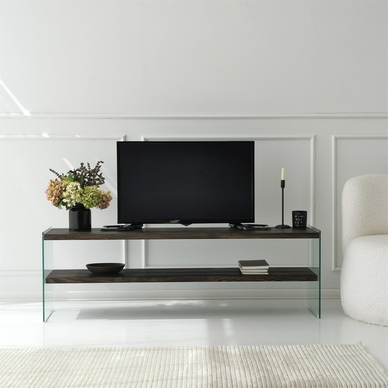 Comoda TV, Neostill, Aqua TV, 140x45x35 cm, Sticla temperata, Antracit - 2 | YEO