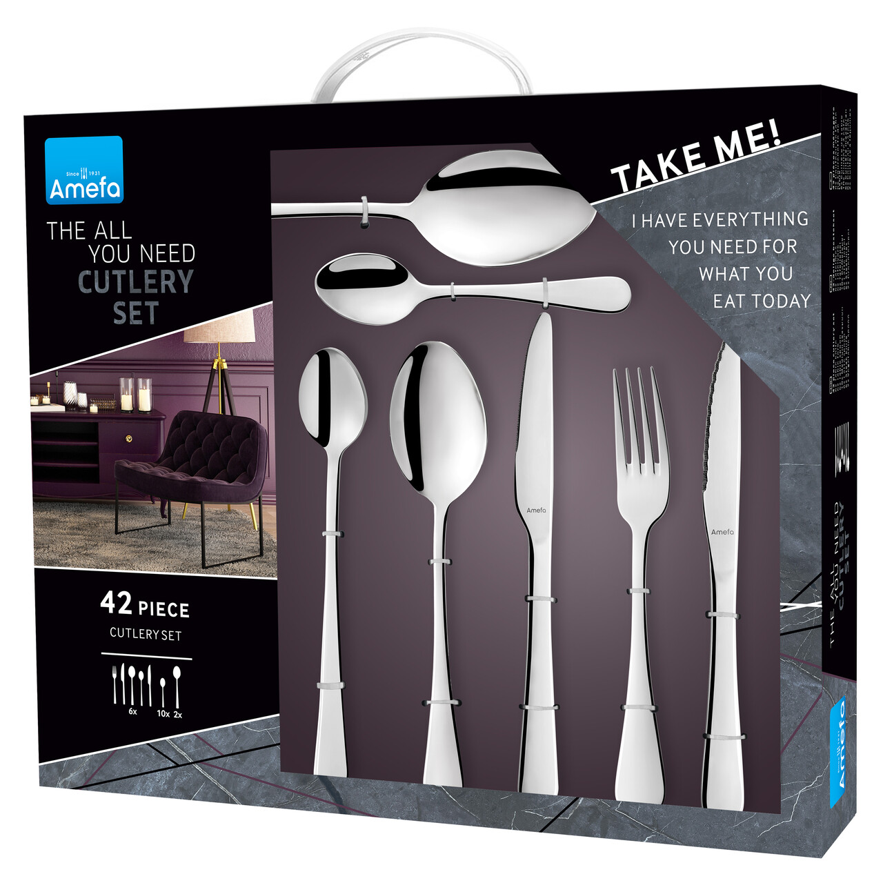 Set tacamuri 42 piese Rome All You Need, Amefa, 6 persoane, inox 18/0, argintiu