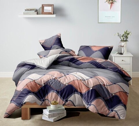 Lenjerie de pat dubla, king size, 4 piese, bs002, policoton, multicolor