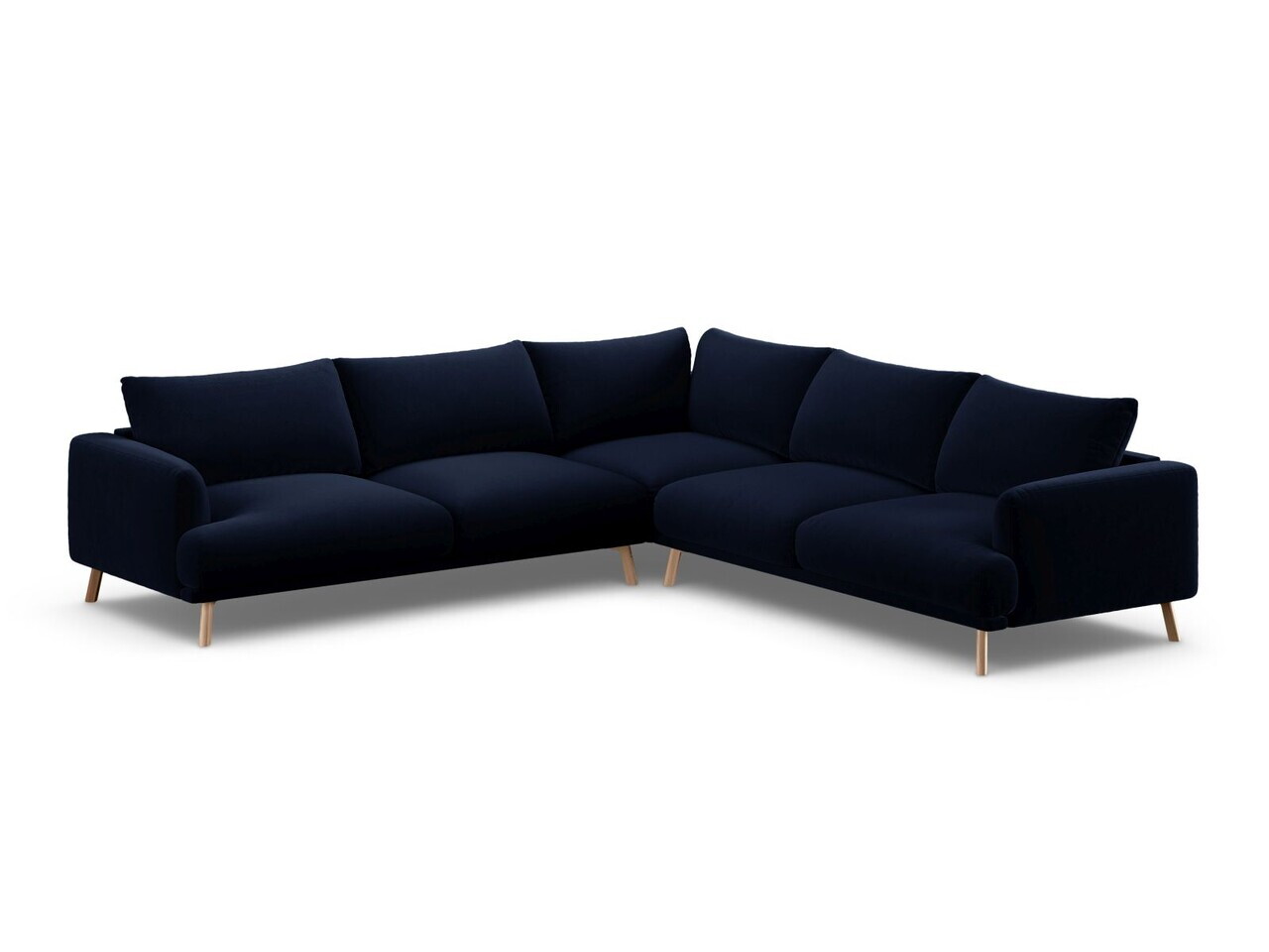 Coltar simetric 5 locuri, Naomi, Micadoni Home, 280x280x75 cm, catifea, albastru regal — imaginea 2