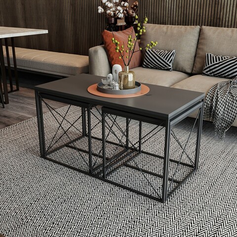 Set masute de cafea, Kalune Design, Defne, PAL, Antracit / Negru