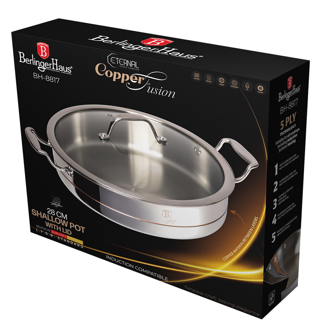 Oala cu capac Berlinger Haus, Copper Touch, 28 cm, inox, argintiu - imagine 17