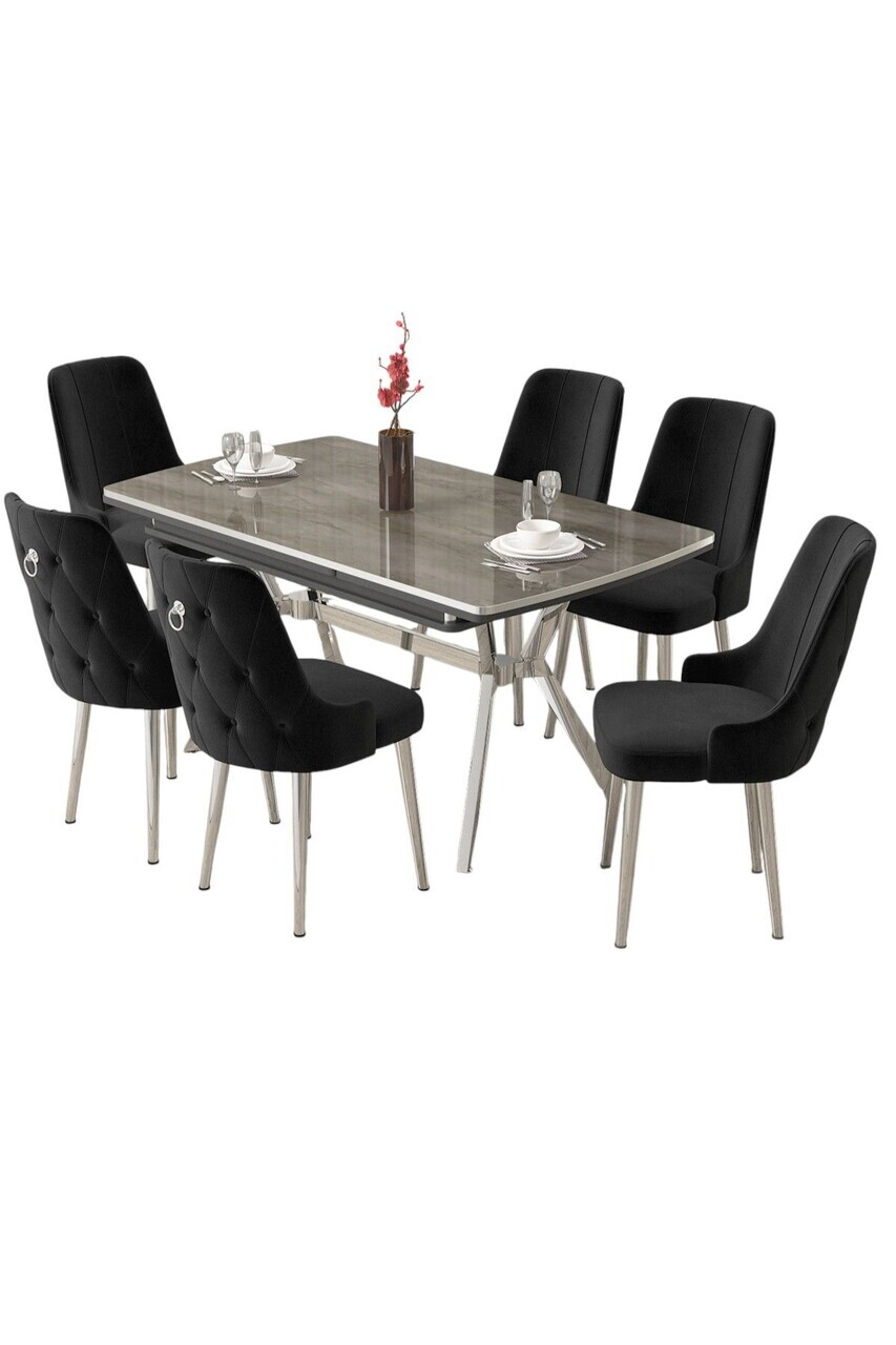 Set masa extensibila si scaune (7 piese), Hanah Home, Nis, Antracit / Crom / Negru — imaginea 2
