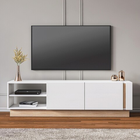 Comoda tv, minima, camillo, 160x45x35 cm, stejar / alb