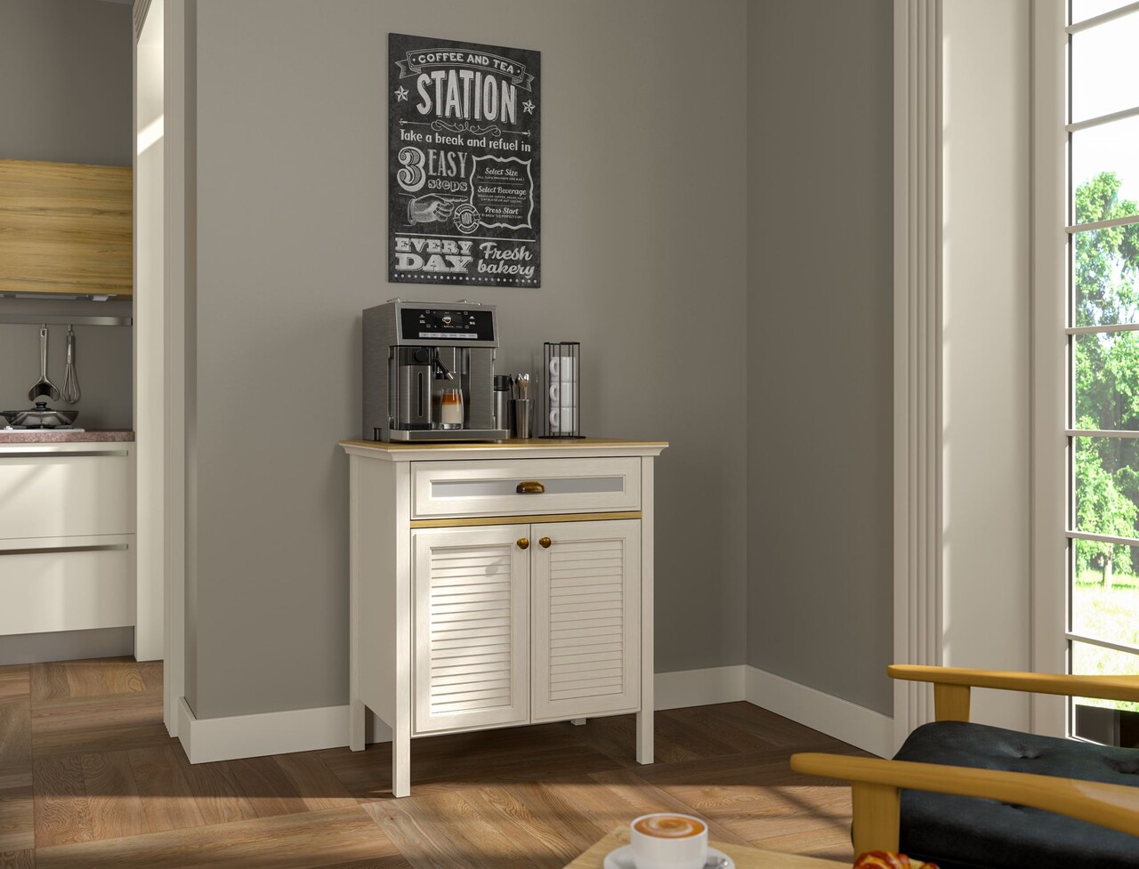 Dulap de bar pentru cafea, Hanah Home, FRN-21035, 80.4x90.1x52.1 cm, PAL, Crem / Stejar / Gri - view 5