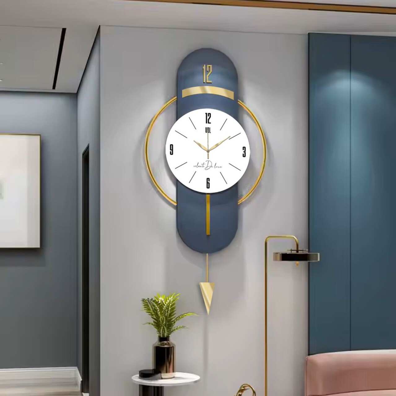 Ceas de perete decorativ, Vlnt101, Diametru: 40 cm, Albastru navy - view 6