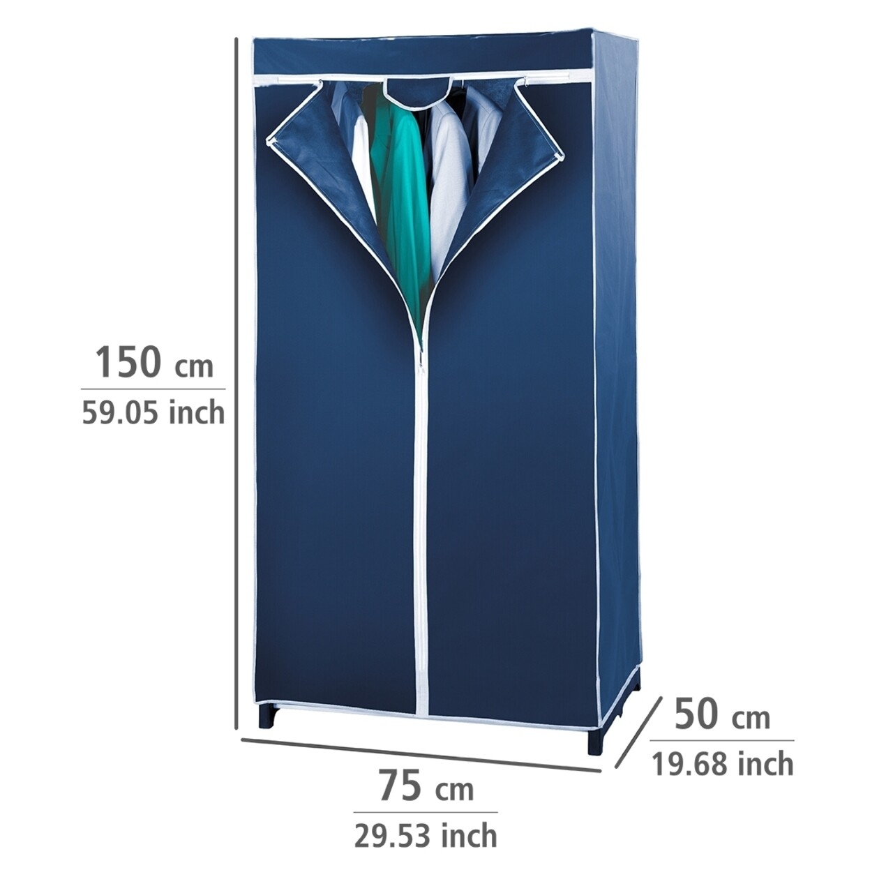 Dulap textil, Wenko, Wardrobe Air, 75 x 150 x 50 cm, polipropilena/inox, albastru - 1 | YEO