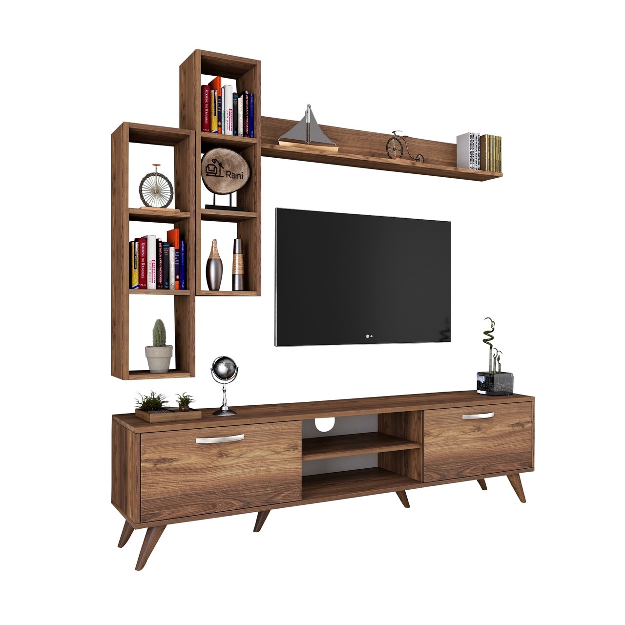 Comoda TV Cu 3 Rafturi De Perete M16 - 262, Wren, 180 X 35 X 48.6 Cm/90 Cm/133 Cm, Walnut