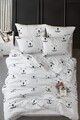 Lenjerie de pat dubla, Cute Face, 4 piese, policoton, alb/negru
