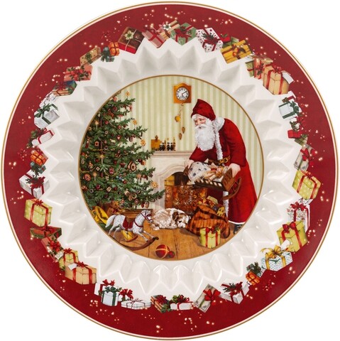 Bol pentru servire, Villeroy & Boch, Toy's Fantasy Santa Gifts, 25 cm, portelan premium, pictat manual