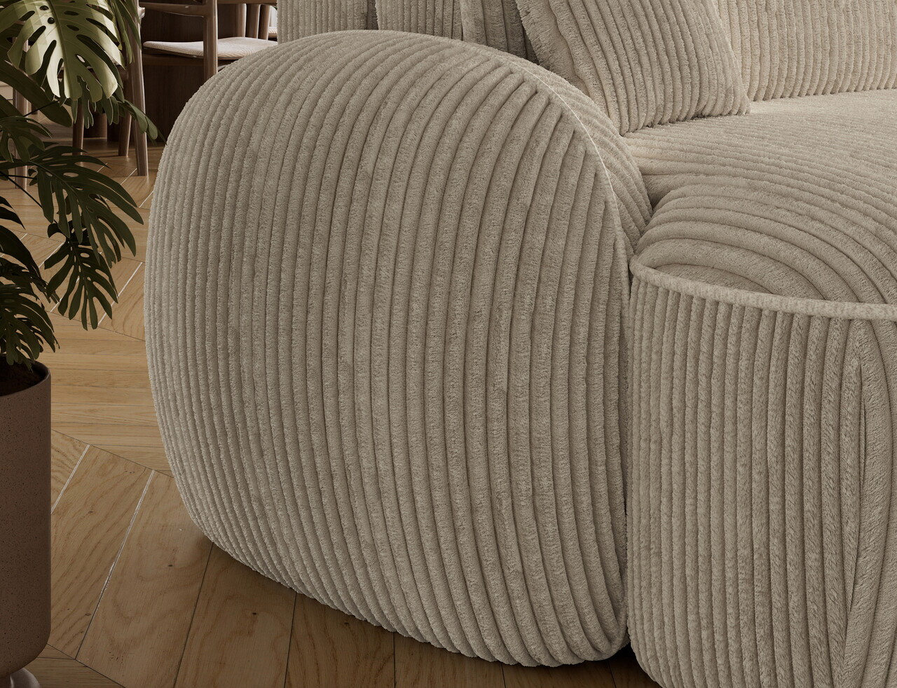 Coltar extensibil dreapta 3 locuri ELTAP, Tesalia, 240x150x93 cm, lemn/catifea din poliester, bej deschis — imaginea 10