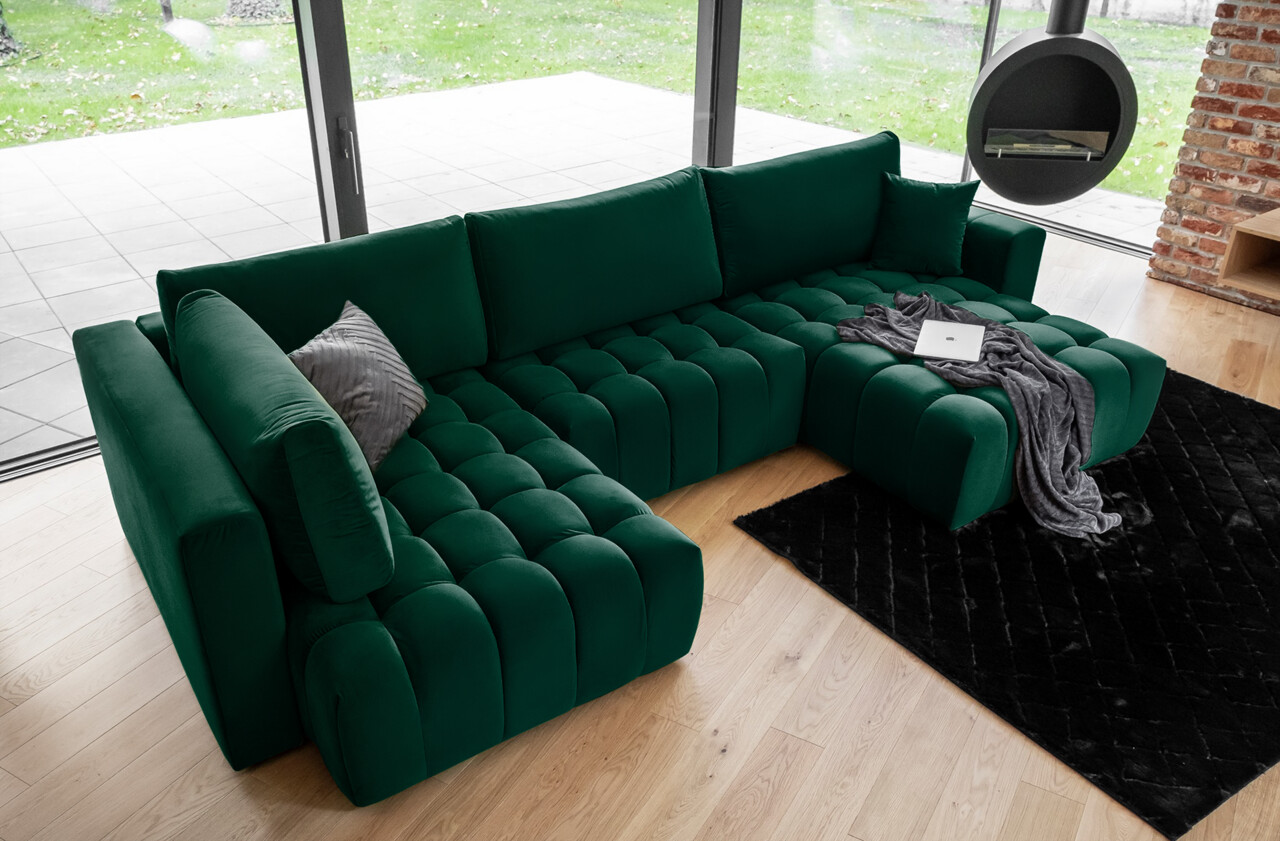 Coltar extensibil dreapta 6 locuri ELTAP, RT-35LO, Bonito, 350x175x92 cm, lemn/poliester, verde inchis