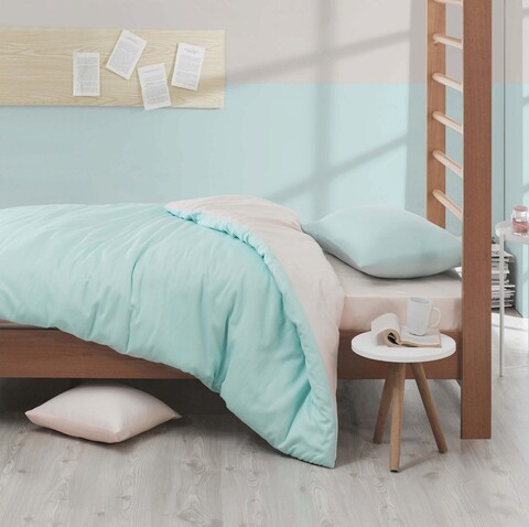 Lenjerie de pat pentru o persoana, Mix – Dark Mint, Salmon, Acasă EnLora, 65% bumbac/35% poliester EnLora Home