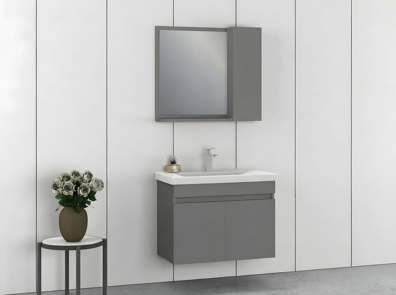 Set mobilier de baie (2 piese), Hanah Home, Amore 80, Gri Mat - view 2