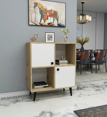 Consola, kalune design, balek, 75x105x40 cm, stejar / alb