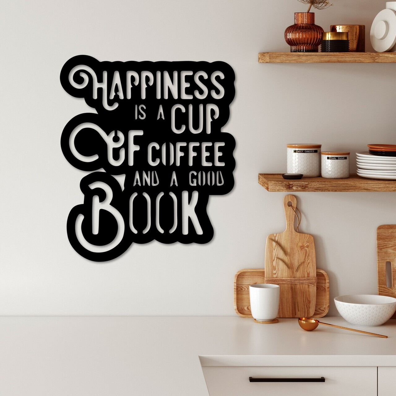 Decoratiune de perete, Happiness Coffee, Dimensiune: 38 x 44 cm , Negru — imaginea 3