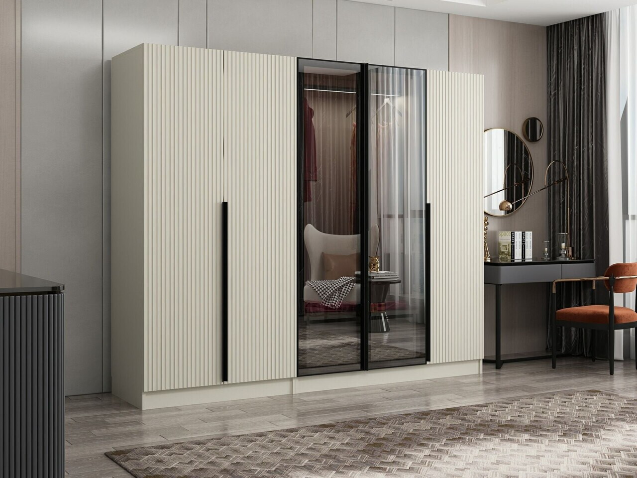 Dulap pentru haine, Hanah Home, Nisa, 225x210x52 cm, Gresie — imaginea 3