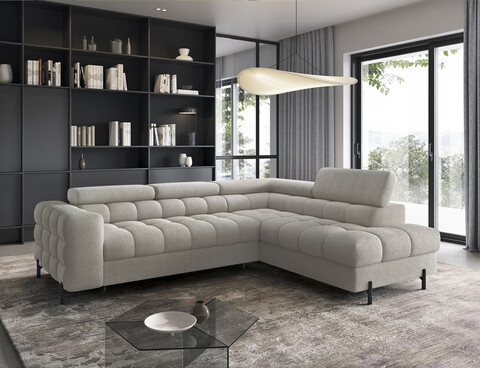 Coltar extensibil dreapta 5 locuri ELTAP, RT-20ROY, Ferucce, 276x200x93 cm, lemn/poliester, bej deschis