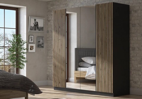 Dulap pentru haine, Cordelia, FRN-9006, Lemn / Negru / Pin Atlantic