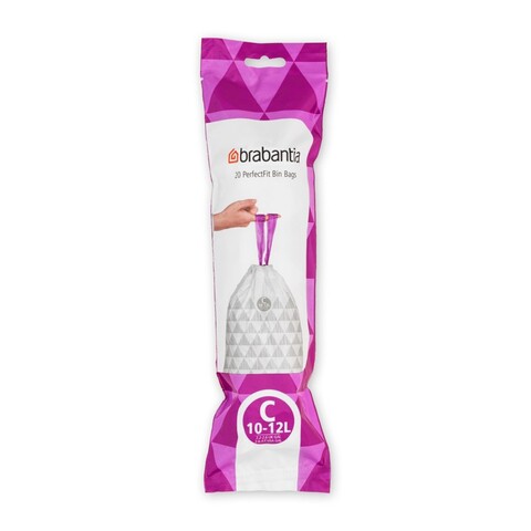 Set 20 saci de gunoi, Brabantia, PerfectFit, marimea C, 10-12 L, nailon, alb