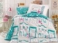 Lenjerie de pat pentru o persoana, 3 piese, 100% bumbac poplin, Hobby, Sonia, alb/turcoaz