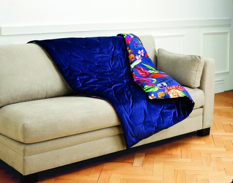 Cuvertura de pat matlasata, Christian Lacroix, Tropical Blue, 120x220 cm, bumbac/catifea, multicolor
