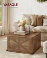 Masuta de cafea cu spatiu de depozitare, Vasagle, Country Style, 80x80x46 cm, PAL/MDF, maro miere