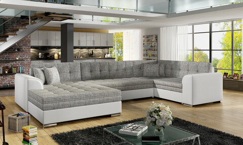 Coltar extensibil stanga 5 locuri ELTAP, Damario, 338x189x78 cm, lemn/poliester, gri/alb