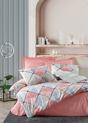 Lenjerie de pat dubla king (fr), tetragon - pink, cotton box, bumbac ranforce