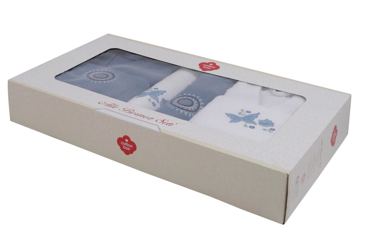 Set De Baie Family, Cotton Box, Nakışlı Aile, Bumbac, Albastru/Alb