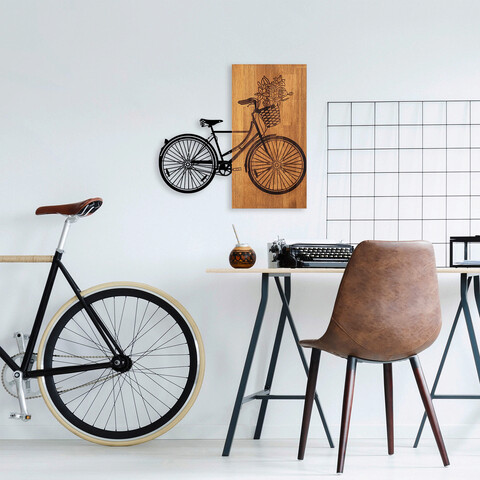 Decoratiune de perete, historical floral bike, lemn/metal, dimensiune: 60 x 58 cm, nuc / negru