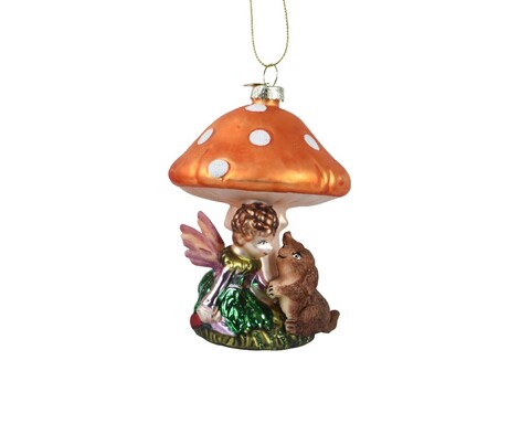 Glob girl w rabbit under the mushroom, decoris, 8x11.2 cm, sticla, multicolor