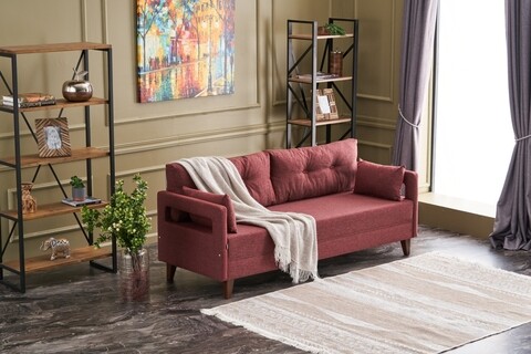 Canapea fixa comfort, balcab home, 3 locuri, 206x80x80 cm, lemn, rosu