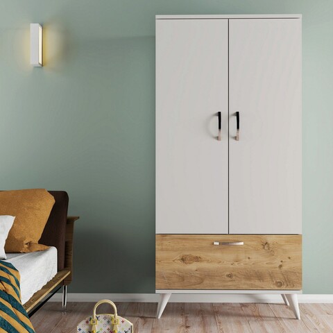Dulap pentru haine, Tanmob, GRD0203, 80×167.6x47cm, PAL , Alb / Pinul Atlantic 80x167.6x47cm imagine 2022