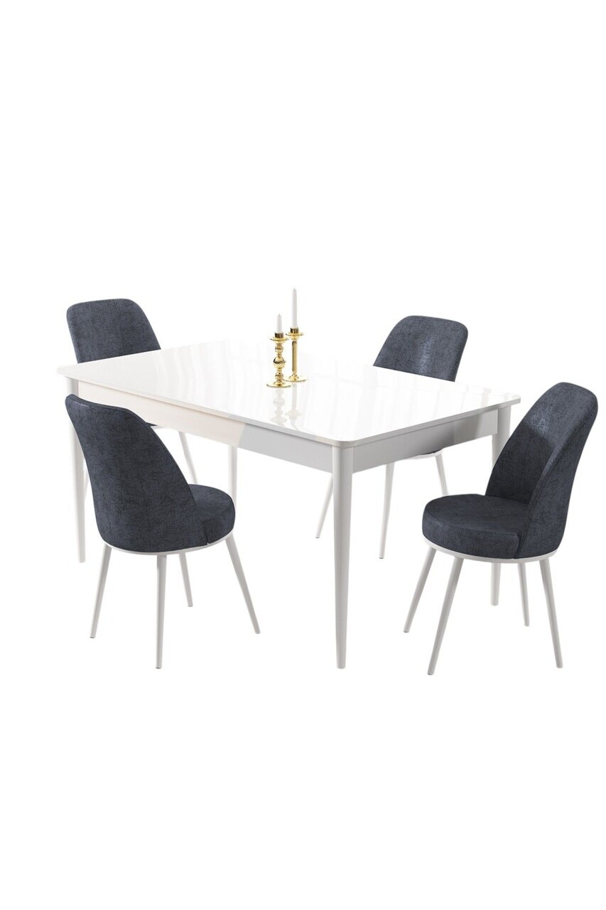 Set masa si scaune (5 piese), Hanah Home, Pir, Alb / Afumat — imaginea 2