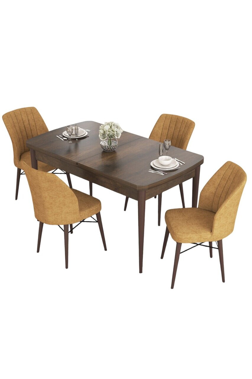 Set masa extensibila si scaune (5 piese), Hanah Home, Eva, Model baroc din lemn / Cappuccino — imaginea 2