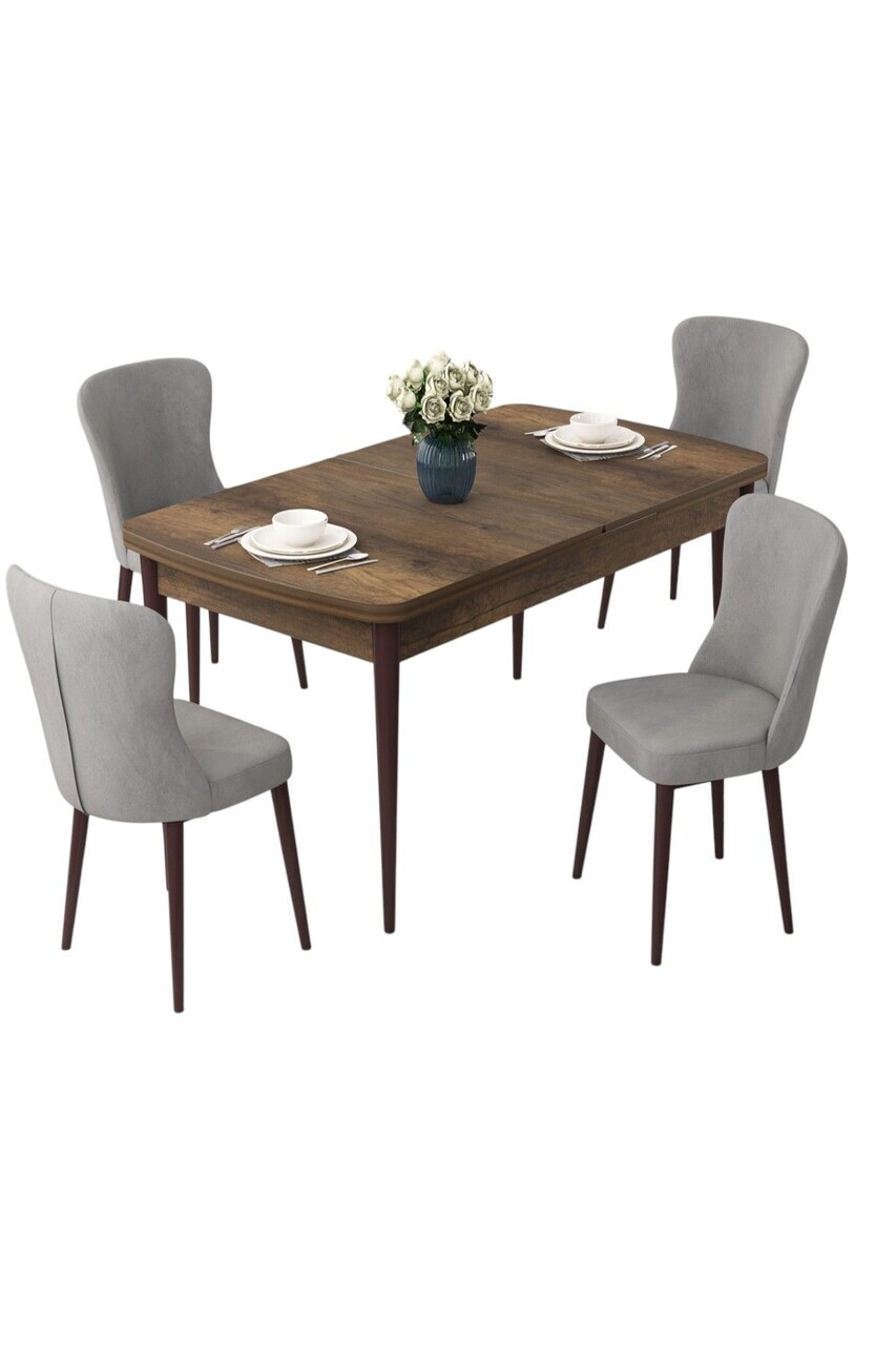 Set masa extensibila si scaune (5 piese), Hanah Home, Due, Model baroc din lemn / Gri — imaginea 2