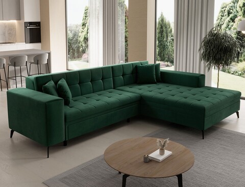 Coltar extensibil dreapta 4 locuri ELTAP, Sol-39, Solange, 292x196x84 cm, lemn/poliester, verde inchis