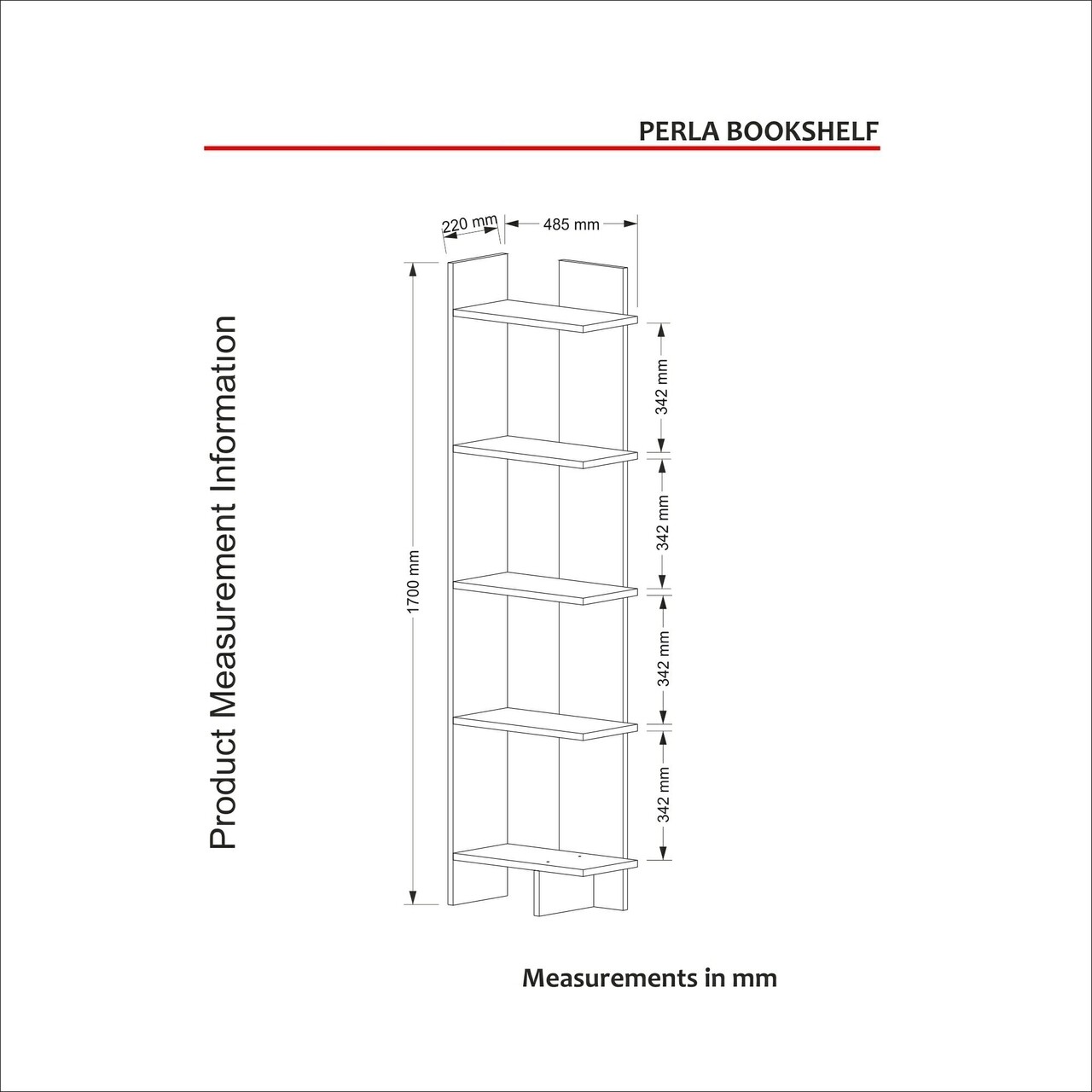 Biblioteca Perla, Tera Home, 48.5x22x170 cm, alb